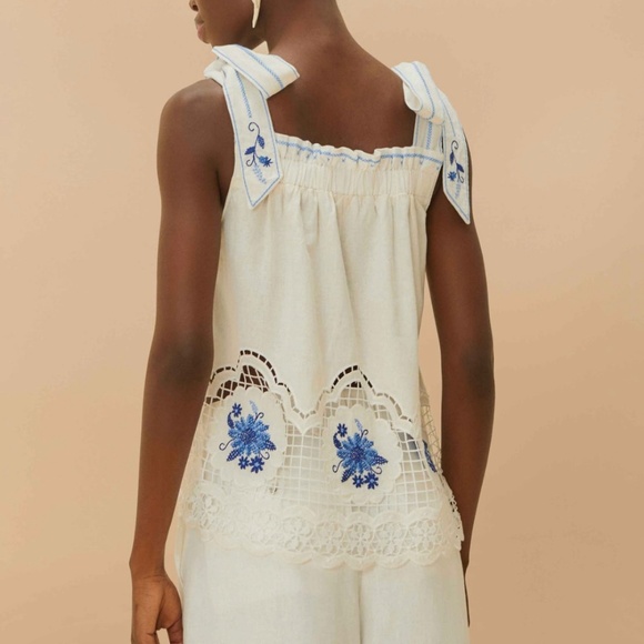 Farm Rio Embroidered Tie-Shoulder Eyelet Top – Size S - Picture 3 of 3